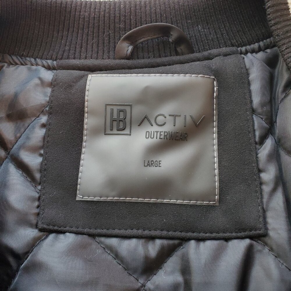 NEW HUDSON & BARROW SZ L Faux Suede ACTIV Athletic Varsity Bomber Jacket Black - Picture 2 of 9